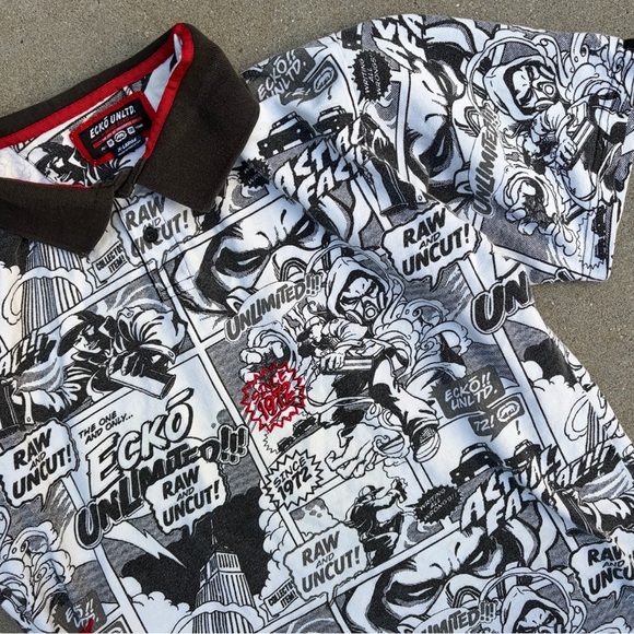 Y2K Ecko Unlimited AOP Comic Print Polo Shirt Men’s XL - Picture 3 of 7